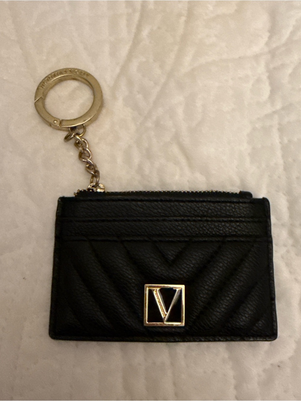 Victoria Secret Black Leather Card Holder Keychain